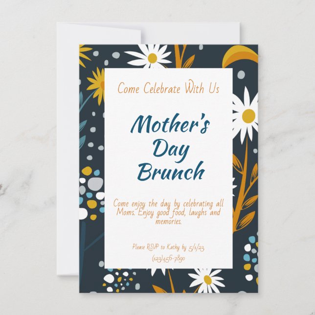 Mother’s Day Invite- Dark blue with flowers (Front)