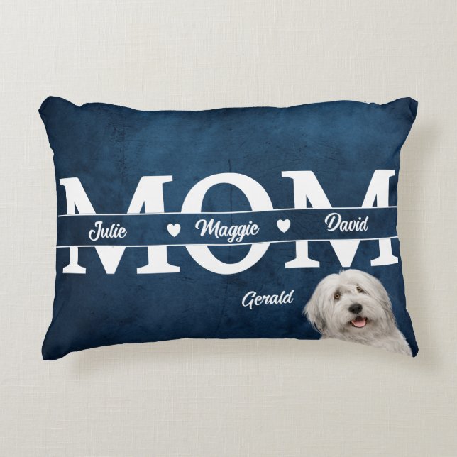 Mother’s Day Personalised three names plus dog Decorative Cushion (Front)