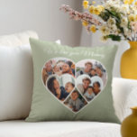 Mother’s Day Photo Collage Heart Family Picture  Cushion<br><div class="desc">This personalized Mother’s Day throw pillow is a beautiful way to showcase family memories in a cozy home décor gift. The design features a large heart-shaped photo collage with a sweet handwritten-style message across the top, giving it a warm and sentimental feel. The soft sage green background and customizable message...</div>