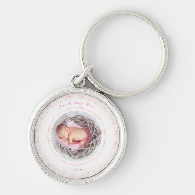 Mother’s Day Pink Best Mummy Ever Baby Photo Gift  Key Ring (Front)