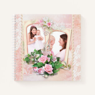Mother’s Day Roses Lace Pearls Vintage Photo Fra Notebook