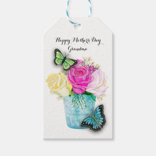 Mother’s Day Spring Roses in Vase with Butterfli Gift Tags