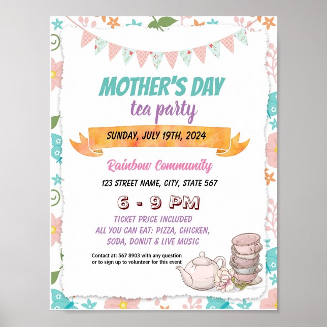 Mother’s Day Tea flyer poster template (Front)