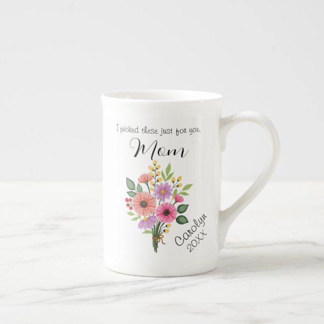 Mother’s Day Watercolor Bouquet Personalised Bone China Mug (Right)