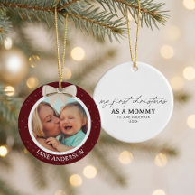 Mother’s First Christmas Photo White Bow CherryRed
