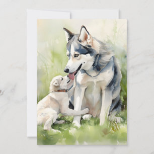 Mother Siberian Husky Dog Mum Paint Background Holiday Card