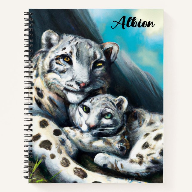 Mother Snow Leopard and Cub in the Mountains Notebook (Front)