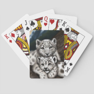 Mother Snow Leopard and Cub in the Mountains Playing Cards