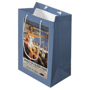 Mother & Son on Beach Railway Poster Medium Gift Bag