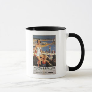 Mother & Son on Beach Railway Poster Mug