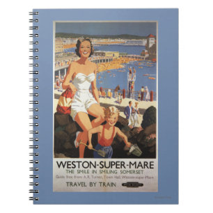 Mother & Son on Beach Railway Poster Notebook