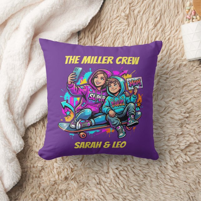  Mother Son Skater Purple Birthday Gift Cushion (Blanket)