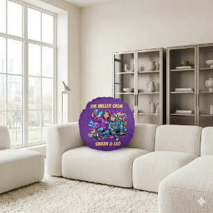 Mother Son Skater Purple Round Pillow