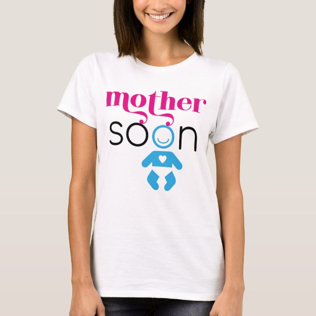 Mother Soon Future Baby Boy Pink Blue Black Funny T-Shirt (Front)