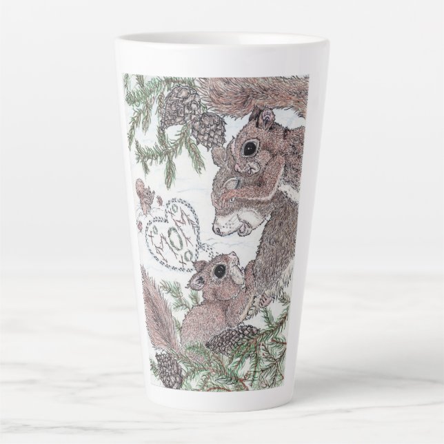 Mother Squirrel with Kits Latte Mug (Front)