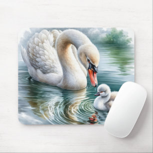 Mother Swan With Cygnet Mouse Mat