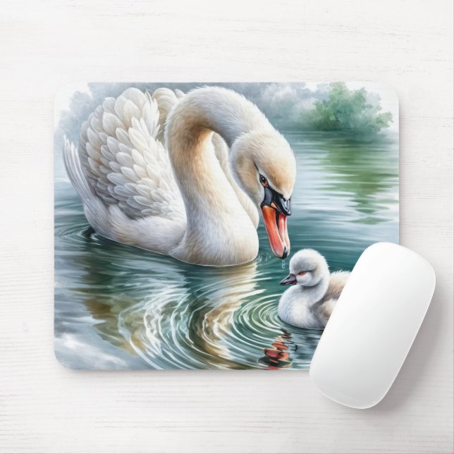 Mother Swan With Cygnet Mouse Mat (With Mouse)