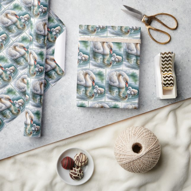 Mother Swan With Cygnet Wrapping Paper (Crafts)