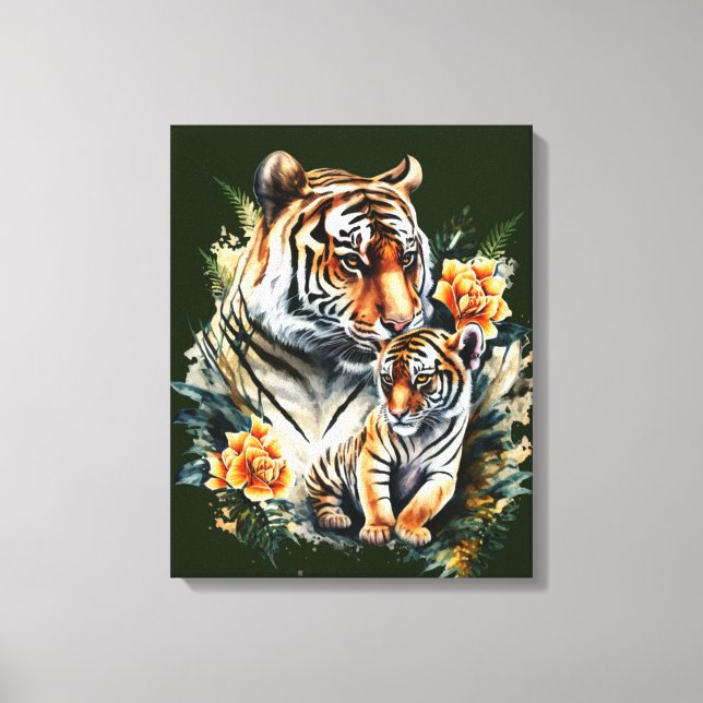 Mother Tiger with her Cub Canvas Print (Front)