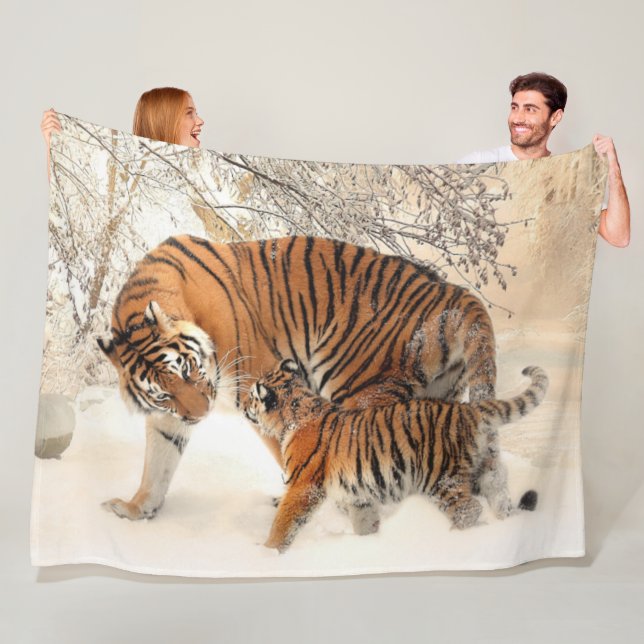 MOTHER TIGER with HER CUB Fleece Blanket (In Situ)