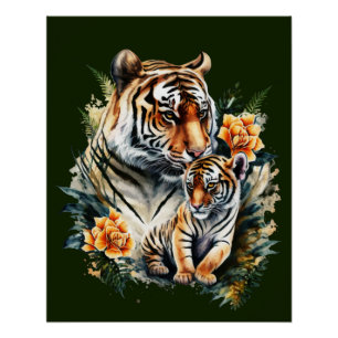 Mother Tiger with her Cub Glossy Poster
