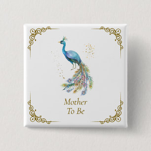 Mother To Be Vintage Elegant Peacock Baby Shower 15 Cm Square Badge