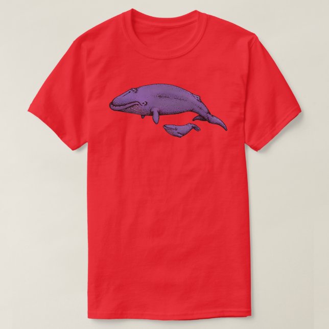 Mother Whale and Baby Whale T-Shirt (Design Front)