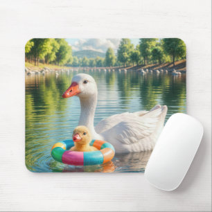 Mother White Duck With Duckling Mouse Mat