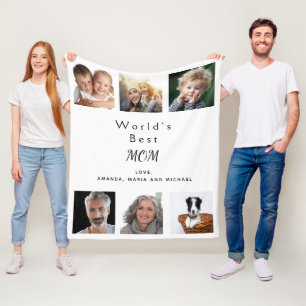 Mother white photo collage fleece blanket
