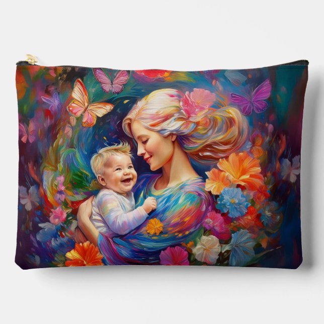 Mother with Baby Boy Colourful Painting Accessory Pouch (Front)