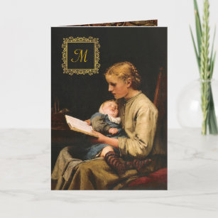 Mother with her baby Vintage Gold Monogram Card