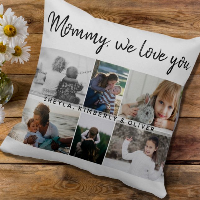 Mother with Kids and Family Mum 6 Photo Collage Cushion (Creator Uploaded)