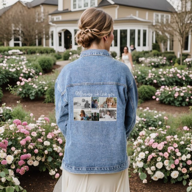 Mother with Kids and Family Mum 6 Photo Collage Denim Jacket (Wedding Back)