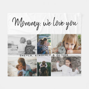 Mother with Kids and Family Mum 6 Photo Collage Fleece Blanket