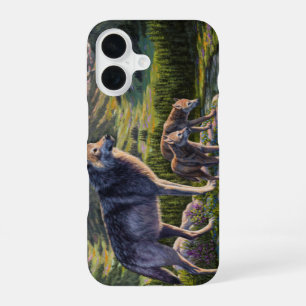 Mother Wolf & Pups Mountain River Valley iPhone 16 Case