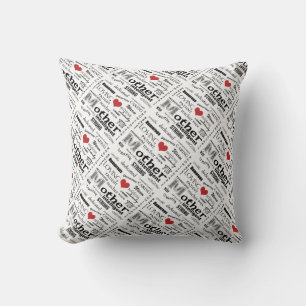 Mother Word Cloud-Attributes+Red Heart Cushion