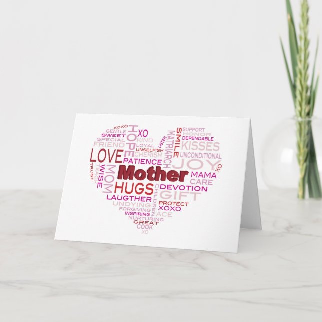 Mother Word Cloud in Heart Shape Greeting Card (Front)
