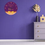 Mother World's best mom purple rose gold bow Large Clock<br><div class="desc">Elegant, classic, glamorous and feminine. A faux gold colored bow and ribbon with rose gold colored faux glitter and sparkle, a bit of bling and luxury for a birthday gift, keepsake or Mother's Day gift for your mother. Purple background. With the text: World's Best Mom. Golden clock numbers from 9...</div>