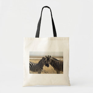 Mother zebra and young zebra tote bag