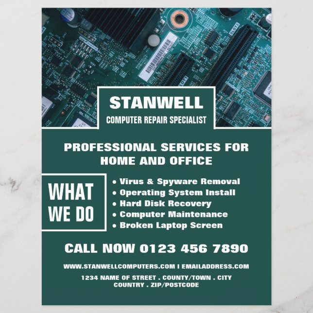 Motherboard Computer Repair Specialist Advertising Flyer (Front)