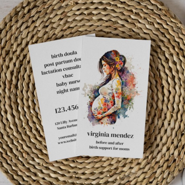 Motherhood Bloom Doula Midwife Lactation Pregnancy Business Card (Doula birth counseling lactation coach nanny postpartum services)