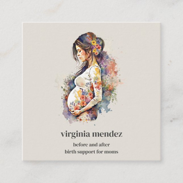 Motherhood Bloom Doula Midwife Lactation Pregnancy Square Business Card (Front)