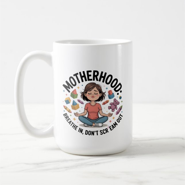 Motherhood Breathe In Calm Illustration Coffee Mug (Left)