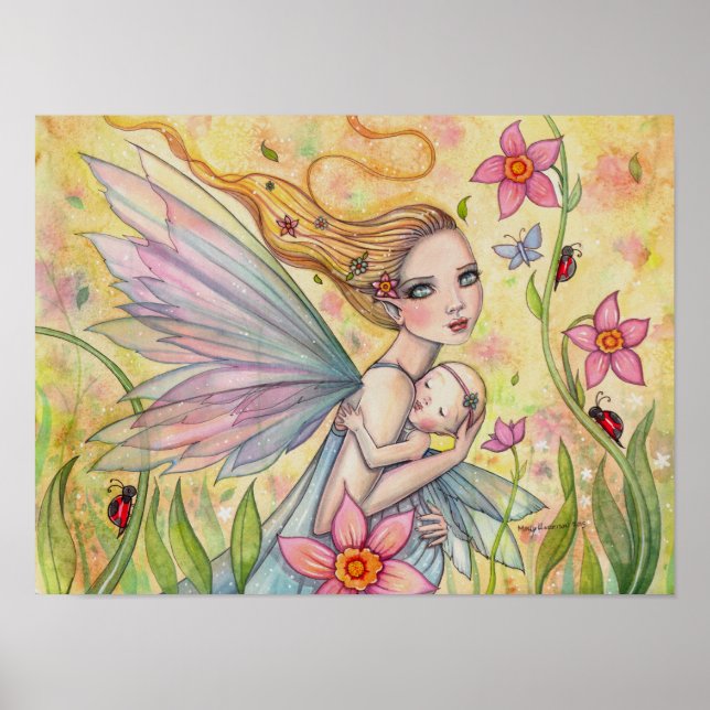 Motherhood Fairy and Baby Fantasy Art Illustration Poster (Front)
