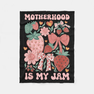 Motherhood is Jam Boho Strawberry Graphic Mothers Fleece Blanket
