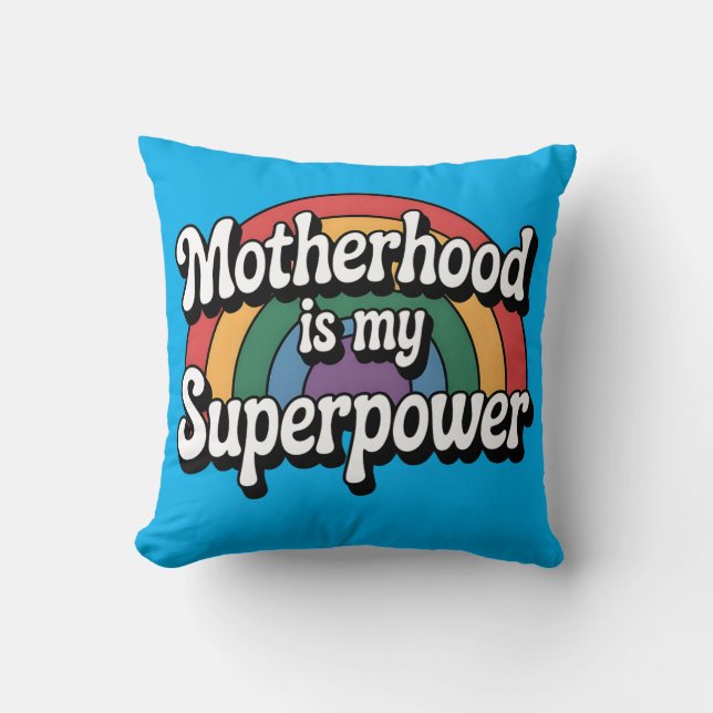 Motherhood Is My Superpower - Retro Rainbow Design Cushion (Front)