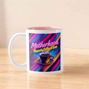 Motherhood Powered By Coffee Funny Mother's Day Two-Tone Coffee Mug