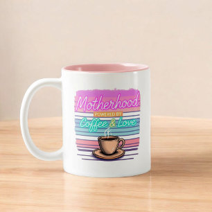 Motherhood Runs on Coffee and Love Funny Mum Two-Tone Coffee Mug