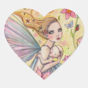 Motherhood Sweet Mother and Baby Fairy Painting Heart Sticker