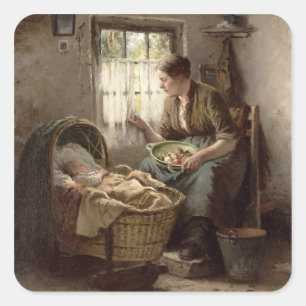 Motherly Affection (oil on canvas) Square Sticker